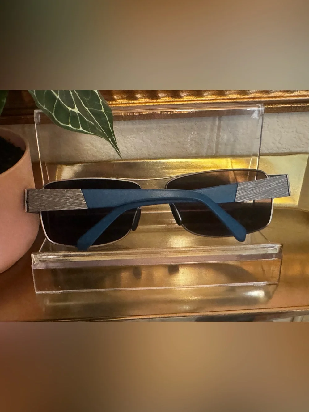 Maui Jim Rectangular Polarized Sunglasses Blue Black Titanium Italy w/ Case